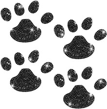 4PCS Crystal Car Decoration Stickers, Bling Rhinestone Dog Paw Print-Black