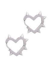 Sacina Huggie Hoop Silver-tone Spike Heart Earrings, Gothic Punk silver