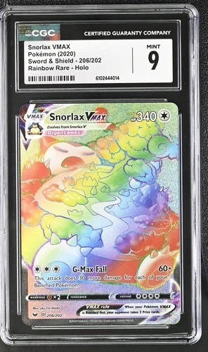Snorlax VMAX CGC 9 Rainbow Rare Sword And Shield Base Set 142/202 Pokemon Card