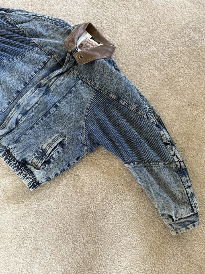 Chaqueta Bomber Grande Forrada Sherpa Denim Mirage Años 80 90 De Colección Foto 3 de 4