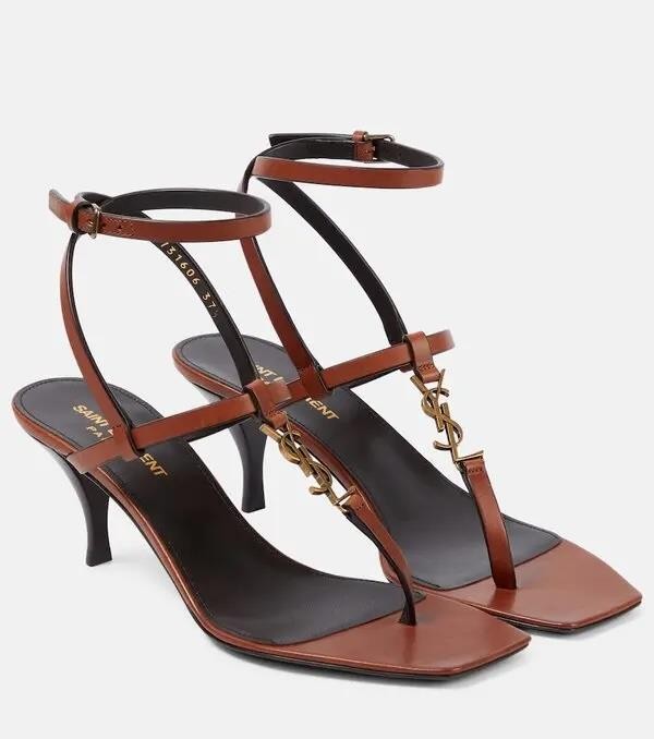 Saint Laurent Cassandra 60 YSL Logo Thong Ankle Strap Sandals