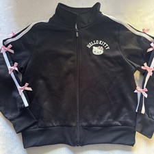 SANRIO Hello Kitty Girls 7-8 Black Zip Up Track Jacket Kids With Bows NWOT