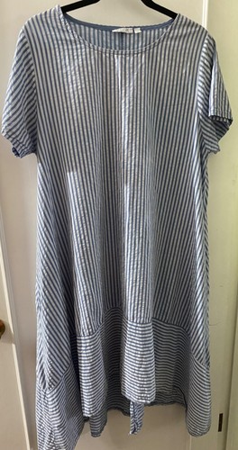 Terrific Vasna Italy Blue & White Striped Cotton Sundress/Dress, Medium