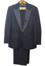 Vintage Mens Tuxedo Suit Size 42R 36-38" Adjustable Waist 90s Black Poly Blend
