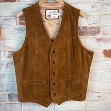 Vintage 70s Sears Leather Shop Suede Western Vest Tan Brown Satin Lined Size 44T