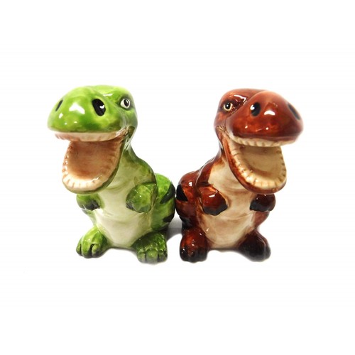 Green and Brown Dinosaurs Salt and Pepper Shaker Set S&P - Picture 2 of 2