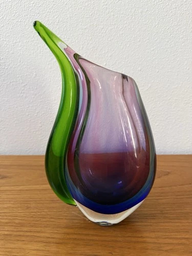 Vintage Vase Murano Sommerso Style Purple Green Blue Art Glass