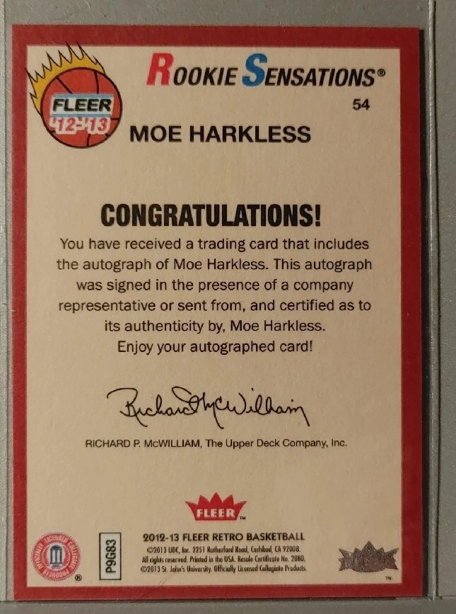 2012-13 Fleer Retro Autographs Red Storm Moe Harkless RS B - Image 2 of 2