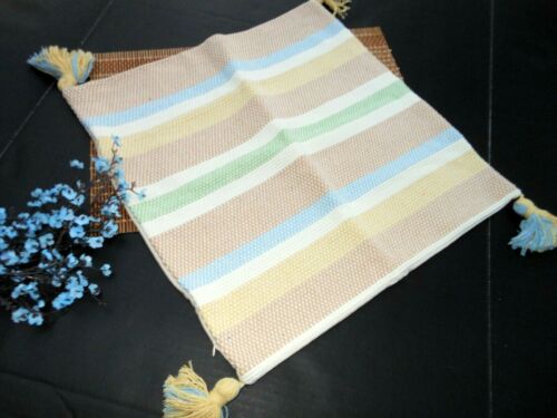 18 X 18 FARMHOUSE COTTON CANVAS MULTICOLOR STRIPE TASSEL PILLOW COVER #F101