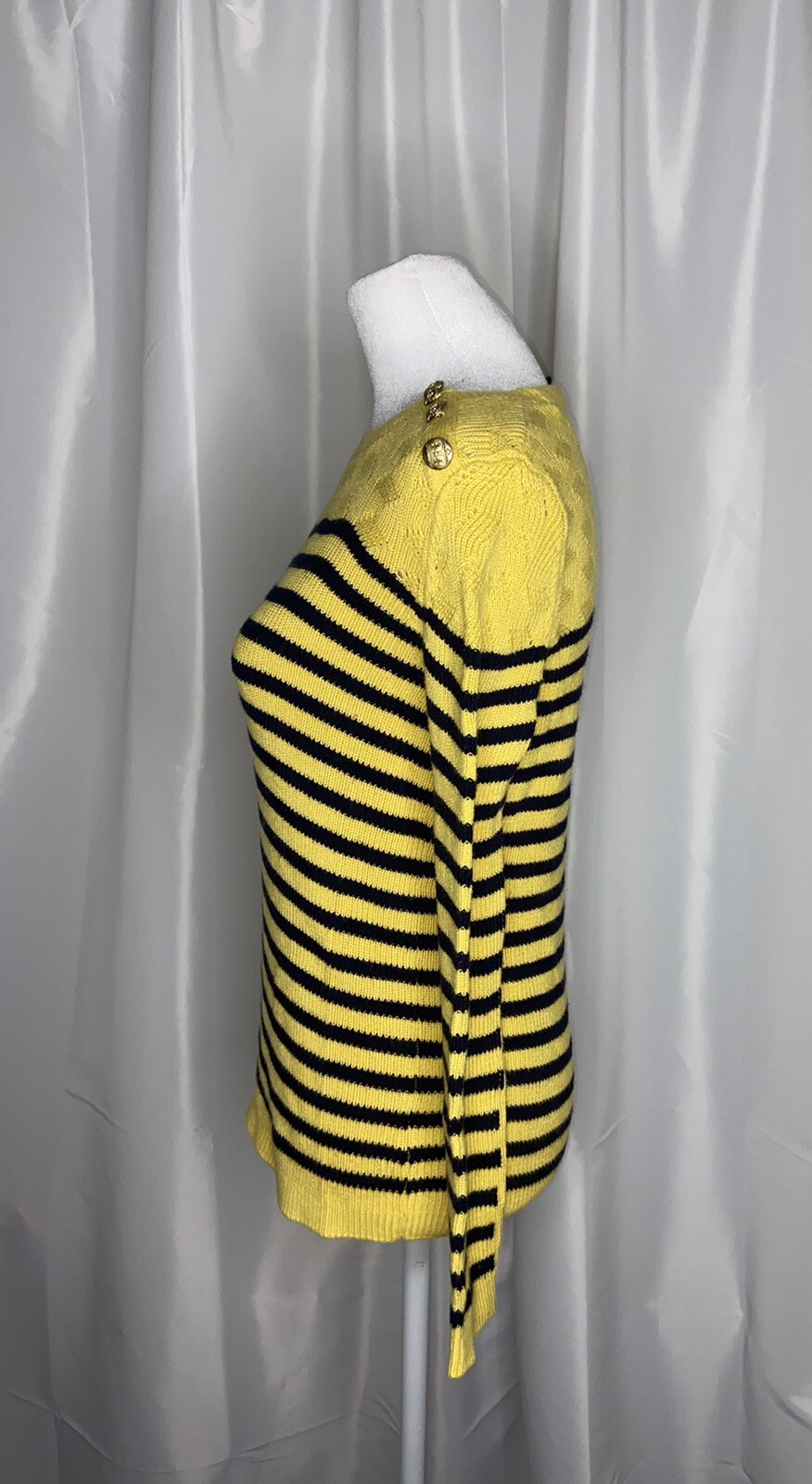 Talbots Yellow Striped Button Shoulder Sweater Si… - image 3