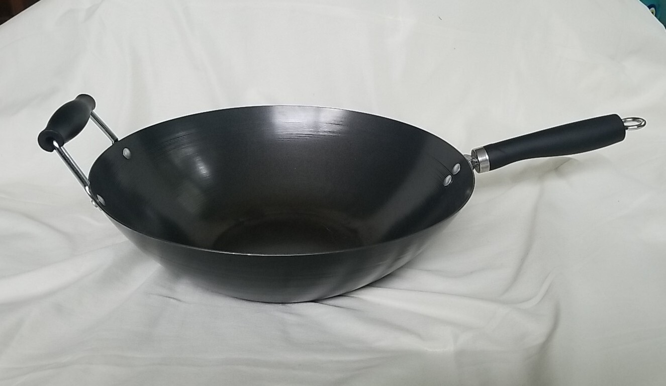 Carbon Steel Nonstick Wok Frying Pan 14" Chinese Cast Cooking Fry Stir Sear