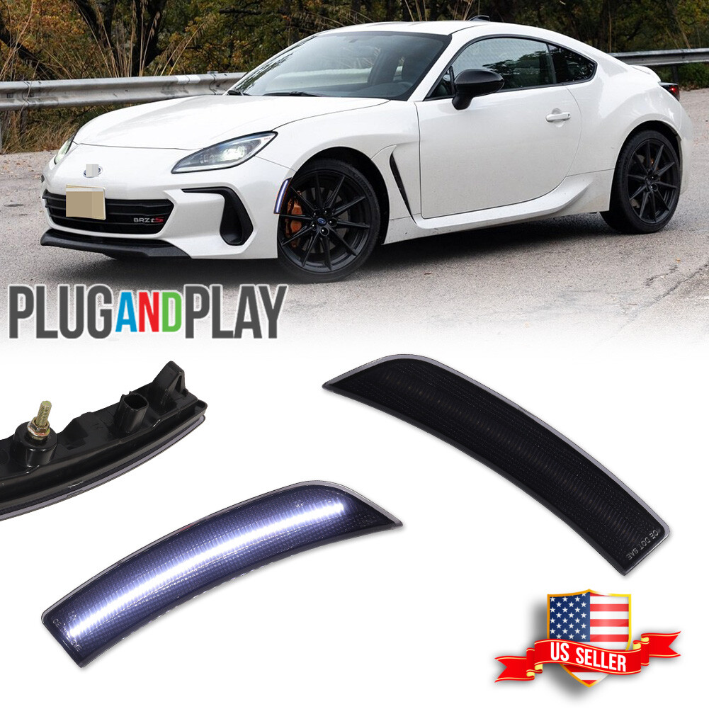 2X Smoked White LED Fender Side Marker Lights For 2022-up Toyota GR86 Subaru BRZ