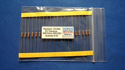 Resistors, carbon film, 1/4 watt-5%-axial leaded-820,000 Ohm (820K) - QTY of 20