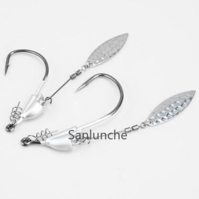 4pcs Lead Head Offset Worm Hook Extra Wide Weedless Hook Spinner Bait 1/0#-5/0#