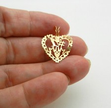 Solid 14k Yellow Gold Heart Shaped " 1 MOM" Thin Light Curved Charm Pendant