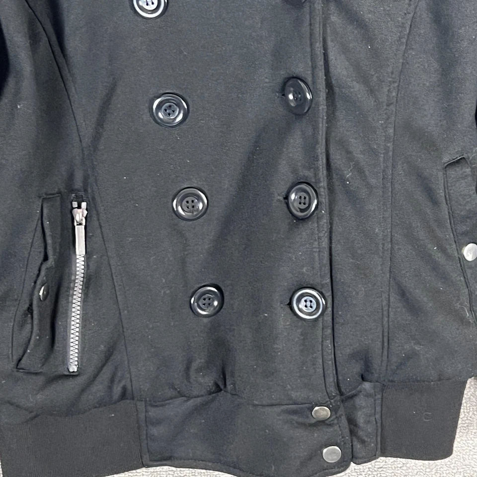 Yoki Hooded Big Button Double Breasted Black Jacket Womens Large L - Image 3 of 4