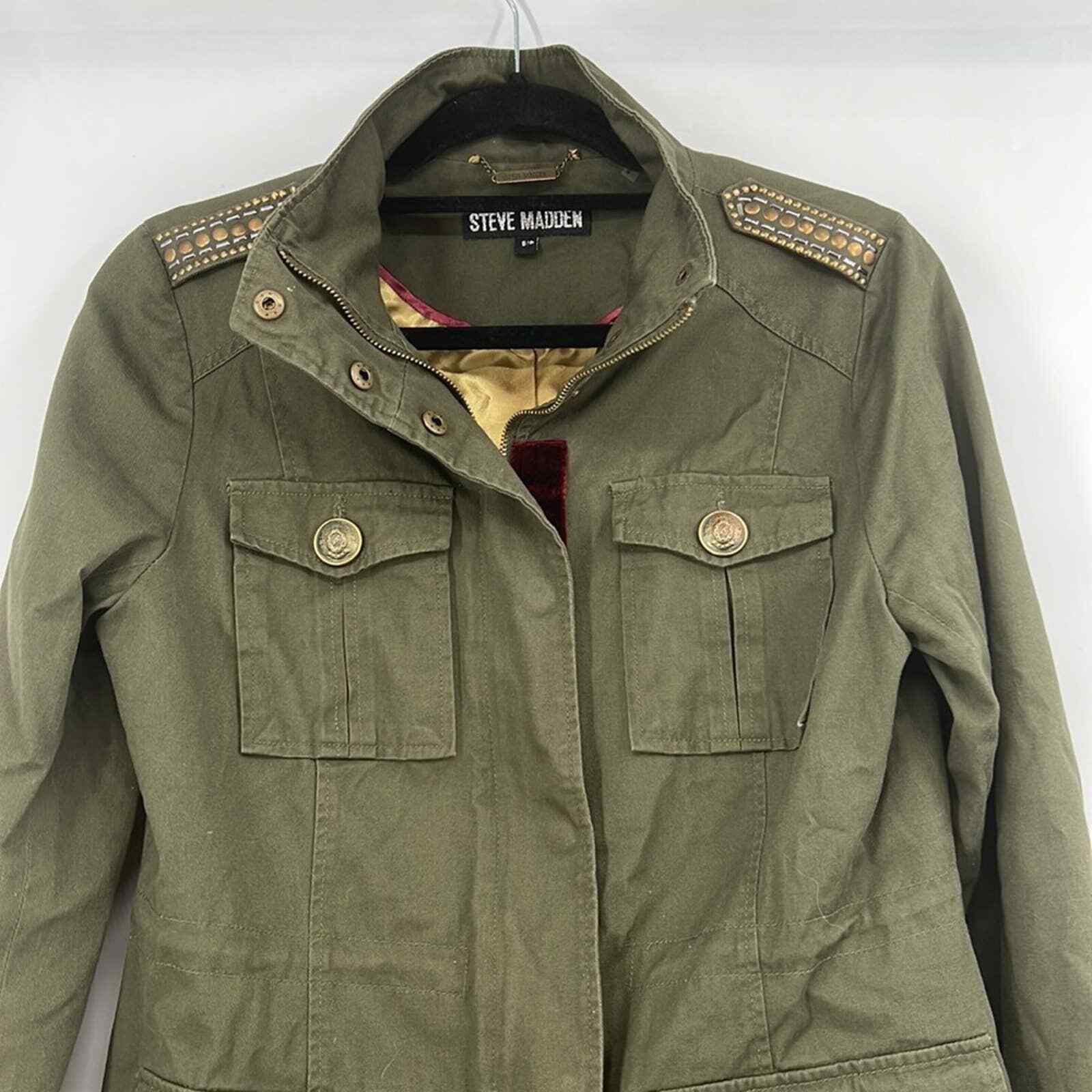 Steve Madden army green military coat size small Gem