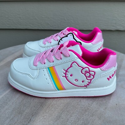 Hello Kitty Sanrio Kids Size Sneakers Youth White Rainbow Low Top Shoes  New