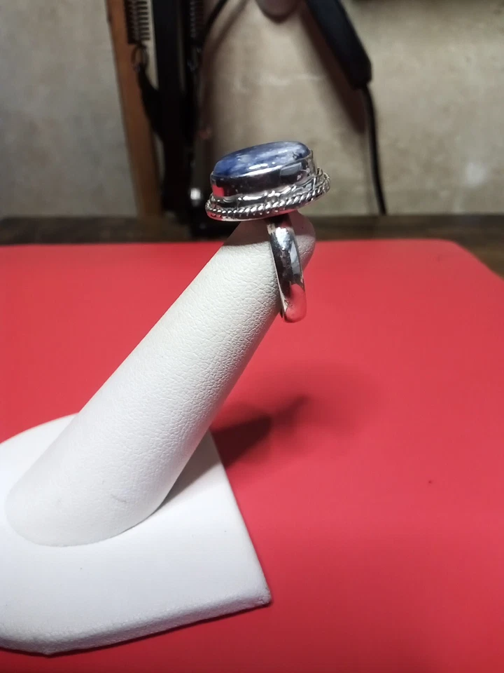 Auténtico juego de anillos de cianita de 3,5 quilates en plata de ley 925, tamaño 7 artesanal Foto 4 de 4