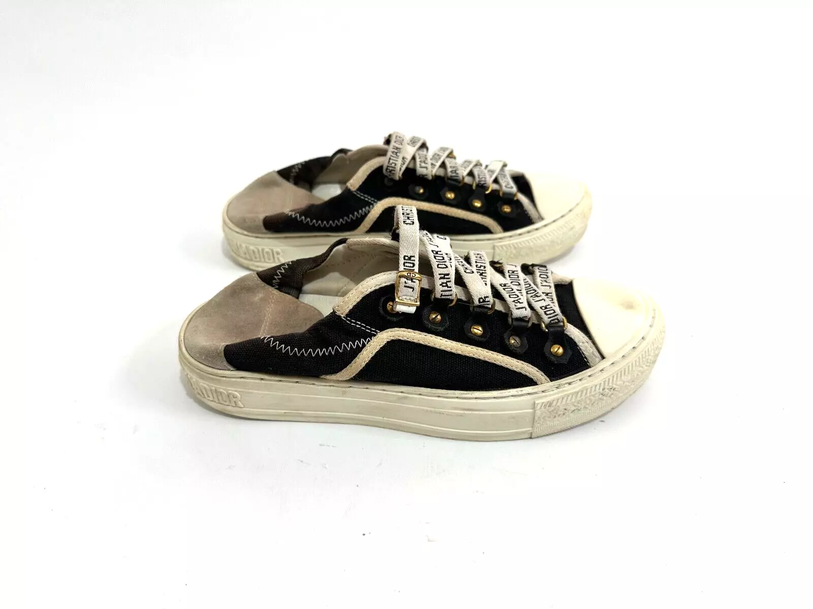 Baskets Walk'n'Dior toile noire et veau daim blanc taille 36 EU