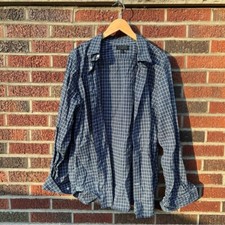 Banana Republic Navy Blue Gray Green Grid Collared Dress Down Shirt