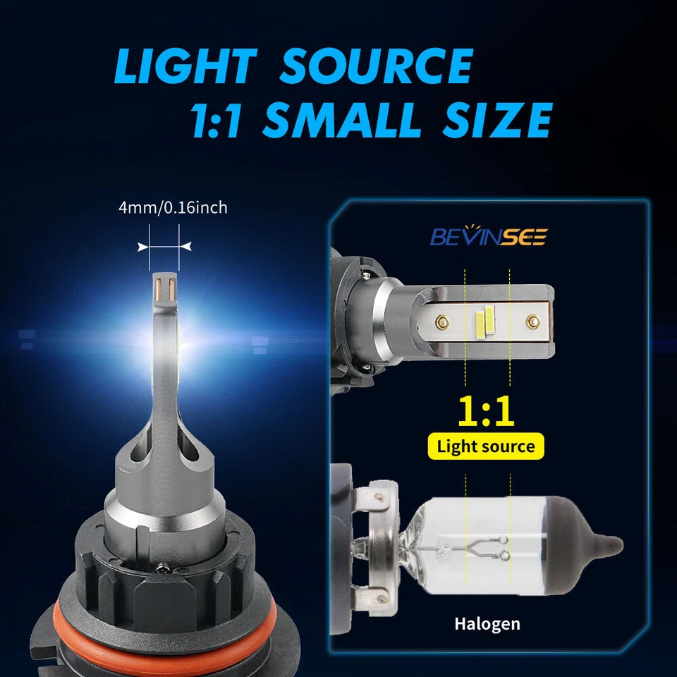 Bevinsee 9004 HB1 LED Headlight Bulbs Hi/Low Beam 6000LM 6000K Bright Lights 50W - Image 4 of 4