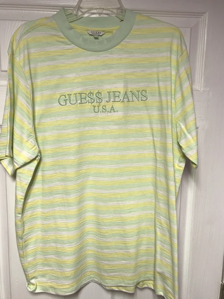 Guess Jeans x ASAP Rocky Green/Yellow Striped T Shirt Large