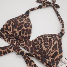 Bar‎ III Bikini Top Womens XS Beach Cheetah Banded Halter Swim Natural XS