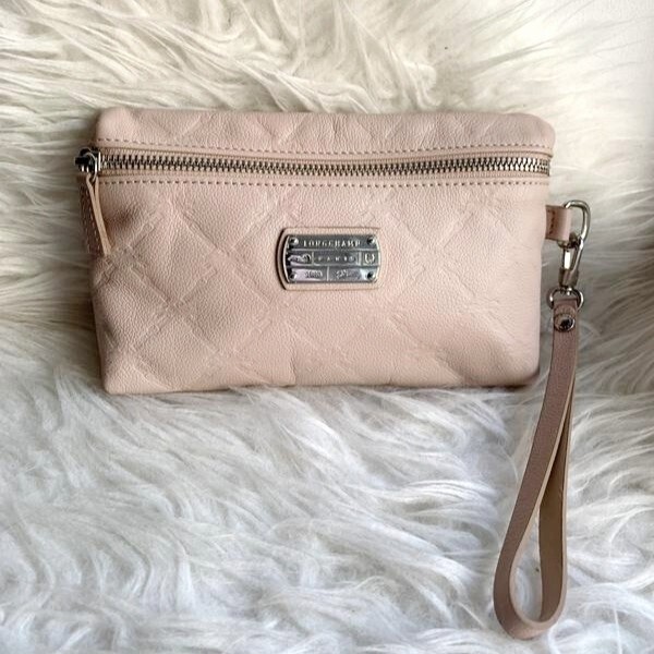 Longchamp Le Pliage Cuir Pink Clutch Monogram Leather Small Wristlet Bag