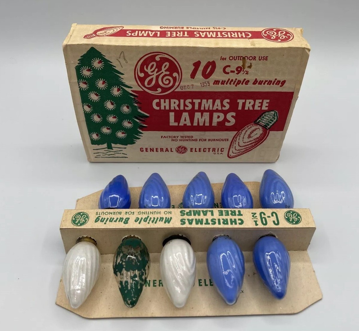 10 Vintage C9 C-9 Multi Color GE Swirl Flame Christmas Lights