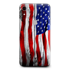 Skins Decal Wrap for Apple iPhone XR - American Flag on Wood
