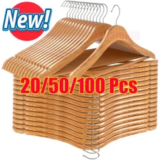 Wooden Hangers Pack of 20 & 50 & 100 Suit Hangers Premium Natural Finish Home US