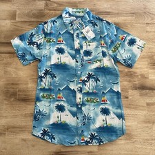 Tommy Bahama Boys Woven Button-Down Shirt Tropical Beach Blue Size 8