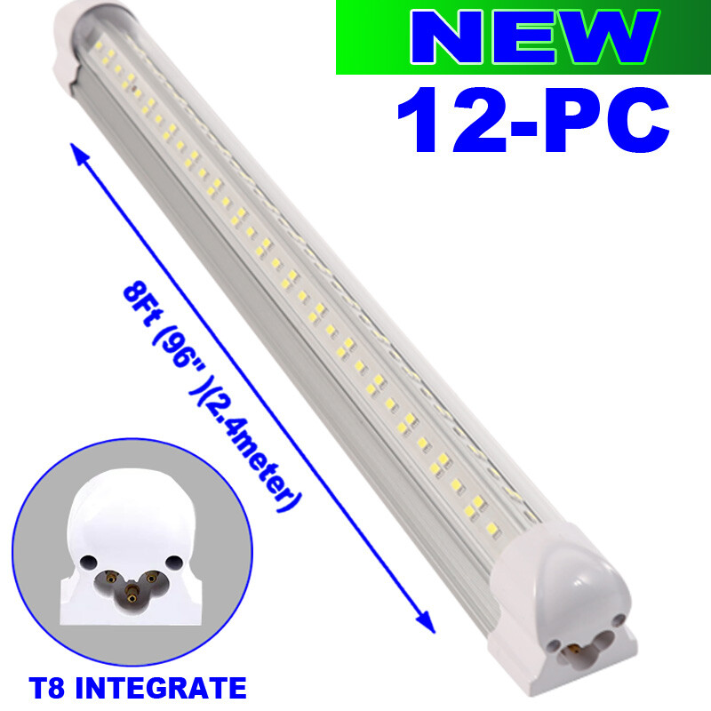 8ft 12 Pack 144W LED Shop Light  Linkable Ceiling Tube Fixture Daylight Clear