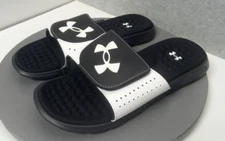 Under Armour Ignite Pro Slides Sandals White Black Mens Sz 9