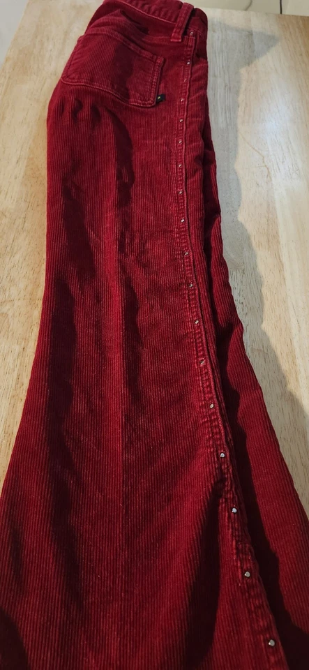 Niñas Rojo Pana Campana Pantalón Inferior con Tachuelas Rayas Laterales Foto 3 de 4