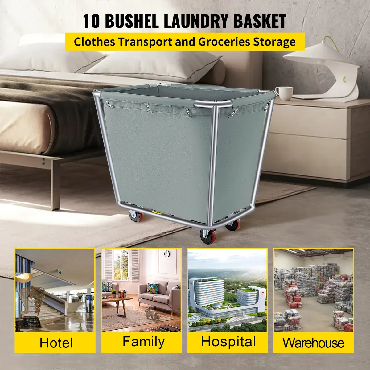 VEVOR Laundry Cart 10 Bushel Steel Canvas Laundry Basket Truck Cap Basket Cart