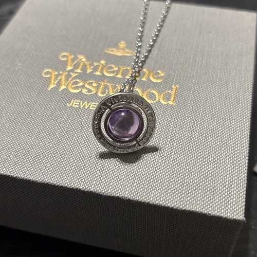 Vivienne Westwood Silver Purple 3D Orb Necklace Chain With Box - Picture 2 of 5