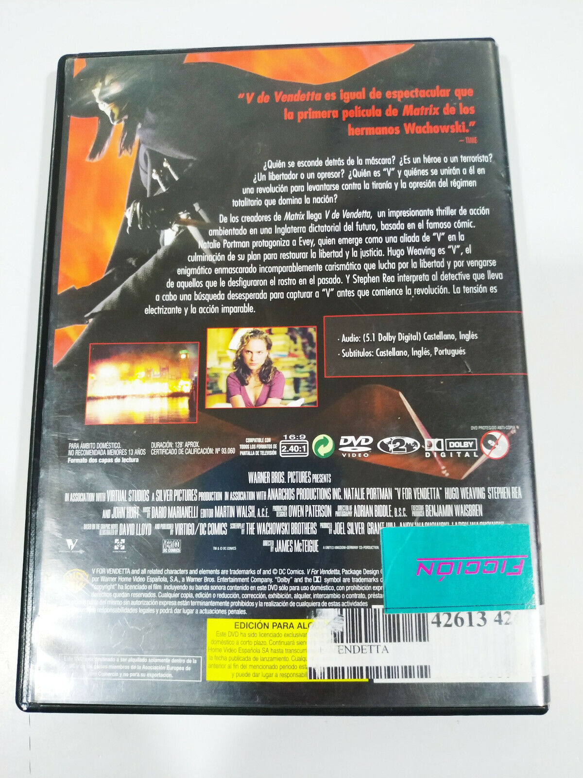 Dvd . V de Vingança . Natalie Portman . Hugo Weaving . Warner Bros .  Original em Bom Estado, Filme e Série Warner Bros Usado 75540631