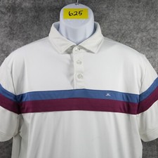 J. Lindeberg Polo Shirt Men Large White Stripe Performance Knit Golf Regular Fit