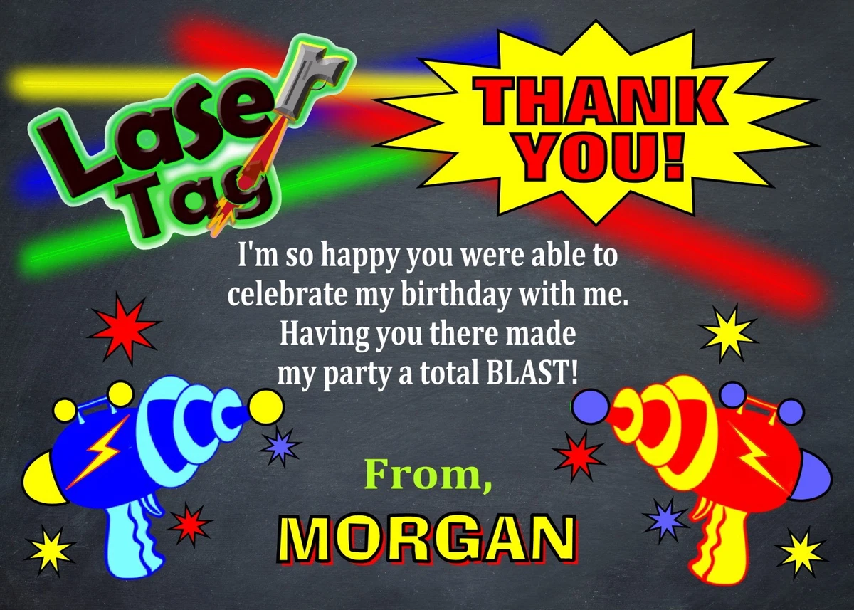 LASER TAG CUSTOM PRINTABLE BIRTHDAY PARTY INVITATION &amp; FREE THANK U  CARD | eBay