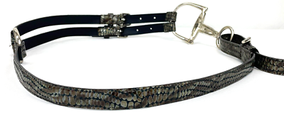 Sandy Duftler Designs Belt Grey Snakeskin Embossed Leather Wrapped Buckle 2132 L Sandy Duftler Designs Genuine Leather Belt Snake Skin Print  main image 2
