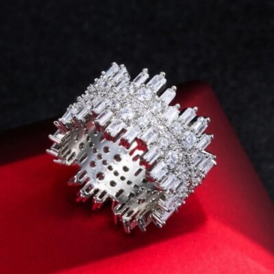 Luxurious Band For Christmas Gifts for Women 3 CT Simulated Rings Silver Plated