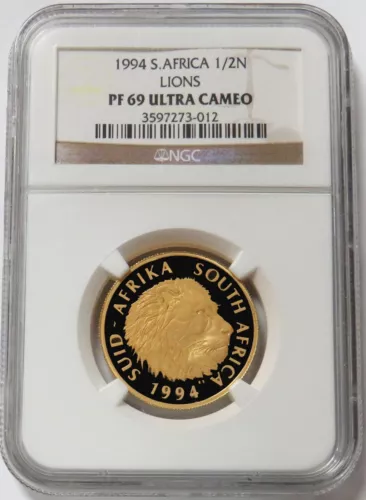 1994 GOLD SOUTH AFRICA PROOF LIONS 1/2oz NATURA NGC PF 69 ULTRA CAMEO 