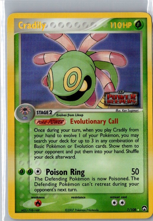 Cradily 7/108 Reverse Holo EX Power Keepers Pokemon Card Stamped NM