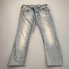 Miss Me Crop Jeans Size 30 Thick Stitch Rhinestones Distressed Raw Hem