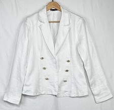 Boston Proper White Linen Hook-Eye Blazer Jacket Gold Buttons Size 6