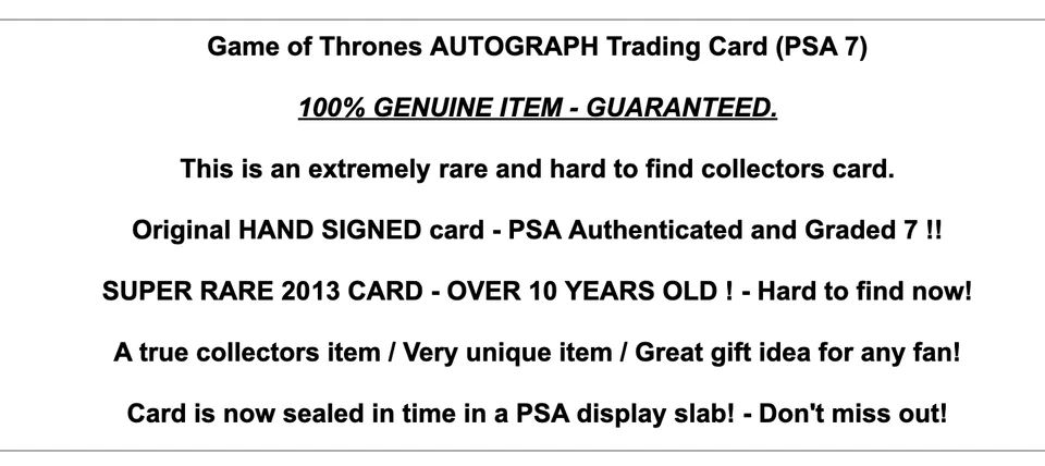 Game of Thrones AUTOGRAPH Trading Card PSA Graded Vintage Rare Auto Signed Gifts - Image 2 of 4