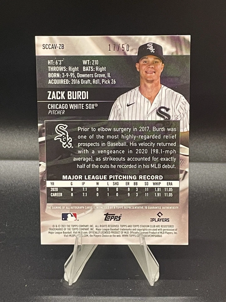 2021 Topps Stadium Club Chrome Gold Refractor /50 Zack Burdi Rookie Auto RC - Image 2 of 2