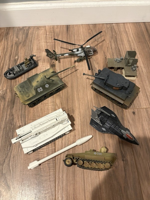 Vintage Military Vehicle Lot Tanks Helicopter Jet Missile Launcher 8pc Army Toy
